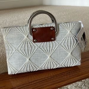Grey and Silver D Ring Clutch Handbag with Optional Longer Strap NWT